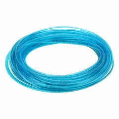 Polyurethane tubing with 2.5 mm inner diameter and 4 mm outer diameter, 100 ft length, blue color. Hardness Shore A 90 to 95, maximum operating pressure 190 psi at 180°F. Suitable for pneumatic and fluid transfer applications in industrial automation and robotics.
