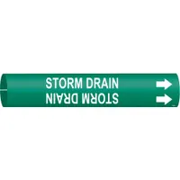 Pipe Marker: Storm Drain, Green, White, Fits 4 to 6 in Pipe O.D., 1 Pipe Markers, With Arrows (MPN 4132-D)