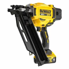 Cordless framing nailer with 21° strip collation, suitable for framing, sheathing, and decking. Includes one 5.0 Ah battery and charger. Plastic construction.
