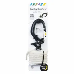 This carabiner-style ratchet tightener integrates a 10 ft nylon rope with 6 mm diameter for securing loads. The carabiner allows quick attachment to anchor points, while the ratchet mechanism tensions the rope for cargo control. Suitable for tie-downs on trucks, trailers, or racks.