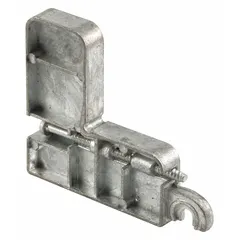 This gray unfinished corner bracket is used to reinforce and align screen door frames, providing structural support at corners to help maintain door shape and prevent sagging. Overall dimensions: 7-7/16 in height, 7-7/16 in length, 3-13/16 in width. Sold as a pair.