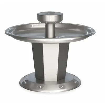 BRADLEY Wash Fountain: Silver, Stainless Steel, Circular, 54 in Overall Wd - Foot-Operated Push Button Wash Fountains