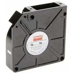 Standard square axial fan for cooling and ventilation in electronic enclosures, control panels, and small equipment. Delivers 31 cfm airflow at 0.000 in static pressure. Features polybutylene blades, 230V AC operation, terminals, and IP20 rating. Dimensions: 4 3/4 in height, 1 1/2 in depth.