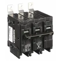 The Siemens B320 is a 20 amp, 240V AC, 3-pole miniature circuit breaker from the BL Series. It features a bolt-on connection for use with Siemens P1 Panelboards and provides overcurrent protection in three-phase electrical distribution systems. The breaker has a maximum AIR rating of 10kA at 240V AC and is a standard-type, three-phase unit