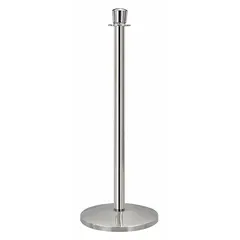 This tapered-top rope barrier receiver post is constructed from polished stainless steel with a dome top. It has a post height of 39 inches and is designed for a tapered range of 36 to 40 inches. This post is not ADA compliant. It is used to create pedestrian queue lanes in settings such as airports, banks, and event venues.