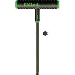 T-shaped Torx key with T40 tip size, standard end, and long length. Made of alloy steel with black finish. Designed for driving Torx fasteners in assembly and maintenance tasks.