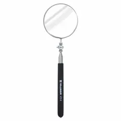 Round glass inspection mirror with a 3 1/4-inch diameter, designed for visual inspection of confined spaces, machinery, and piping. The glass mirror provides a clear reflection for maintenance and quality checks. Vinyl construction.