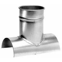Galvanized steel tap-in branch fitting for 6 in duct diameter with a 90° angle and 8 in overall length. Used to connect a branch line to a main duct run in ventilation, dust collection, and material handling systems.
