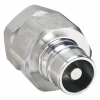 Steel hydraulic quick-connect coupling plug with 1/2"-14 thread size, maximum flow rate of 53 lpm, and fluorocarbon seal. Used in fluid power systems for rapid connection and disconnection of hydraulic lines in industrial machinery and mobile equipment