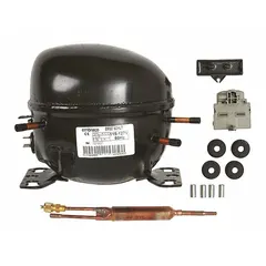 OEM replacement compressor for refrigerators and freezers. Circulates refrigerant to maintain cooling temperatures. Compatible with various household and commercial refrigeration systems.