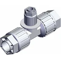The SMC LQ3T6A-R2 is a PFA compression tube fitting from the LQ3 series, featuring three compression ports sized 1 in OD x 1/2 in OD x 1 in OD. It is designed for use in high-purity fluid systems, such as those found in semiconductor, chemical, and pharmaceutical applications. The fitting complies with RoHS6 and RoHS10 standards