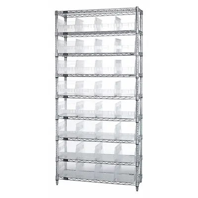 QUANTUM STORAGE SYSTEMS Bin Shelving: 12 in x 36 in x 74 in, 1 Sided, 32 Bins, Open - Wire Stationary Bin Shelving with Open-Front Bins