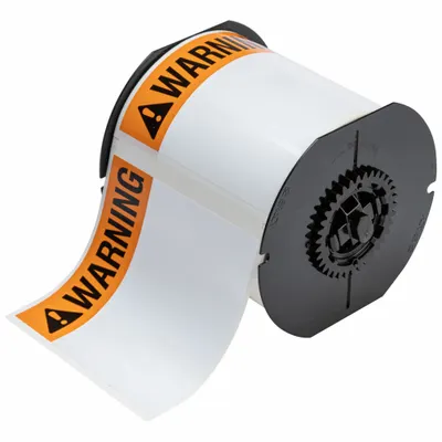 BRADY Pre-Cut Label Stock Roll: Warning, 4 in x 4 in, 4 in x 4 in, Polyester - Brady Warning Precut Label Rolls