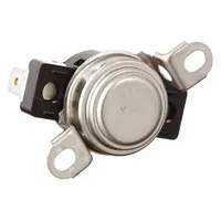 Dryer high limit thermostat that monitors heating circuit temperature and interrupts power if safe limits are exceeded. Used in electric clothes dryers to prevent overheating. OEM replacement part for Electrolux laundry equipment