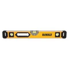 This 24-inch magnetic box level features a plain box frame with top and side read vials for versatile viewing. Rare Earth magnets allow secure attachment to metal surfaces, while integrated hand grips improve handling. Suitable for general leveling and plumbing tasks in construction and framing.