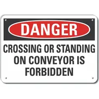 Reflective Conveyor Safety Danger Sign: Aluminum, Mounting Holes Sign Mounting, Engineer Grade (MPN LCU4-0616-RA_10X7)
