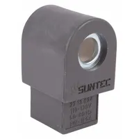 This solenoid coil is constructed from steel, brass, and plastic. It is compatible with MI-T-M model HHB-303-0E1A. Used in pressure washers and similar equipment to control fluid flow via electromagnetic actuation