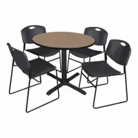 CAIN Cafe/Breakroom Table: Laminate, Oak, 29 in Overall Ht - Max, Circle, Black, 1 in Tabletop Thick (MPN TB36RNDNO44BK)