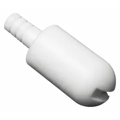 PTFE sinker tubing in white, autoclavable for repeated sterilization. Overall length 38.1 mm. Used to weigh down or position tubing in laboratory liquid handling, distillation, and chemical transfer setups.
