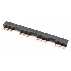 This 3-phase busbar is used to distribute electrical power in industrial control panels, motor starter assemblies, and switchgear. It simplifies wiring between circuit breakers and contactors, reducing installation time. Designed for use with Siemens 3RV series motor starter protectors and 3RT contactors.
