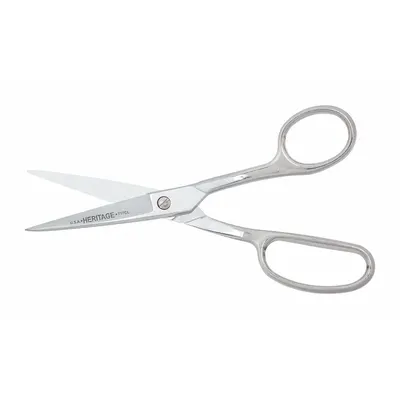 HERITAGE Carpet Shears: Left-Hand, 8 in Overall Lg, Straight, Nickel Chrome, Pointed - All-Metal Offset Scissors