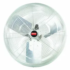 This Dayton high-temperature industrial fan is designed for ceiling mounting in facilities requiring robust air circulation. It features a 24-inch blade diameter, operates on 115/230V AC, and is powered by a 1/2 hp motor. The fan is non-oscillating with a single speed, suitable for warehouses, factories, and workshops to improve ventilation.