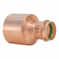 This copper or bronze press tube fitting connects 3 in CTS copper tubing to 1 1/2 in CTS lines. It features a press-fit connection and a Seal Window for visual installation verification. Suitable for plumbing systems in commercial or industrial water supply applications