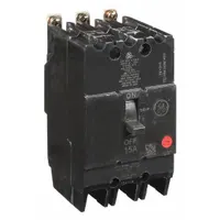 The GE TEY315 is a 15 A molded case circuit breaker from the TEY series, with a maximum AIR rating of 14kA at 277/480V AC. It features a fixed instantaneous trip, lug terminal connections, and ABC phase connection. This breaker is used for overcurrent protection in commercial and industrial electrical distribution panels, suitable for branch-circuit protection in lighting, motor, and general power applications
