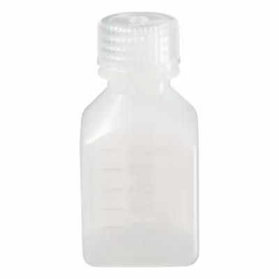 NALGENE Laboratory Bottle: 60 mL, 2 fl oz, HDPE, Natural, 24 mm Screw Closure Size - HDPE Rectangular Lab Bottles