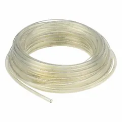 Polyurethane tubing with 5/16 in inner diameter and 1/2 in outer diameter, 100 ft length, beige color. Hardness Shore A 90 to 95, maximum operating pressure 170 psi at 73°F. Suitable for pneumatic systems, fluid transfer, and instrumentation in industrial automation and material handling applications.