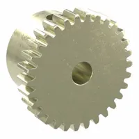 Metric spur gear with standard hub, module 0.5, 30 teeth, 3 mm finished bore, 20° pressure angle, made from C3604 brass. Precision class JIS N8 (JIS B1702-1:1998). Hub with set screws for secure mounting. Suitable for light-duty power transmission and positioning applications
