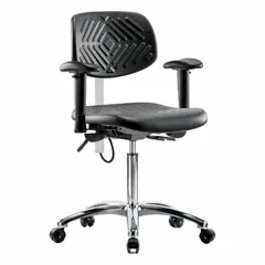 Approved Vendor ESD Cleanroom Task Chair with Arms, Polyurethane, ISO 5, 16" Seat, Adjustable Height 20 1/4" - 28"
