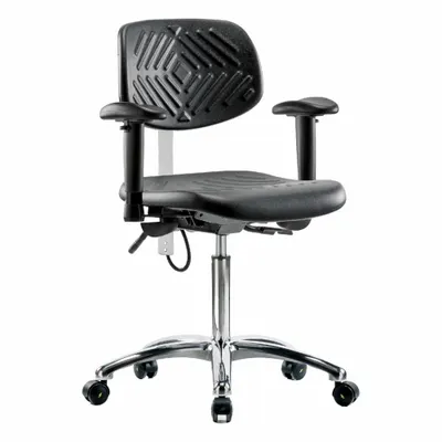 OEM Task Chair: Polyurethane, Arms Included, Ht Range 20 1/4 in to 28 in, 16 in Seat Wd - Polyurethane ESD & Cleanroom Chairs