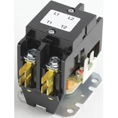 Replacement contactor for HVACR systems, used to switch electrical loads such as compressors and fan motors. Suitable for commercial and industrial heating, ventilation, air conditioning, and refrigeration equipment.