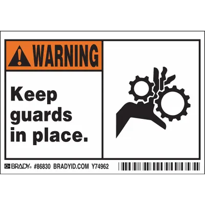 BRADY Warning: Keep Guards In Place. Signs, 5 PK