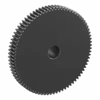 This metric spur gear features 80 teeth with module m 0.5, a 6 mm plain bore, and a hub with set screws. Made from S45C carbon steel with black oxide coating, it meets JIS N8 precision class (JIS B1702-1:1998). Commonly used in power transmission systems for industrial machinery and automation equipment