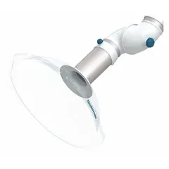 The INSTOCK Dome Hood GR70376982 is a 16-inch overall diameter exhaust snorkel accessory made from PETG material. It includes mounting hardware for installation. This dome hood is used to capture and direct fumes, smoke, or airborne particles away from workstations in industrial environments, compatible with exhaust arms and snorkel systems.