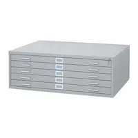 This steel flat file cabinet from SAFCO PRODUCTS features 5 drawers for organized storage of large-format documents, blueprints, and artwork. With an overall depth of 35 3/8 inches and height of 16 1/2 inches, it fits in drafting rooms, engineering offices, and print shops. The gray powder-coated finish resists wear