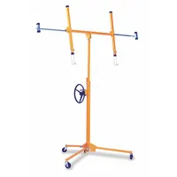 Steel drywall lift with a 12 in x 4 in platform. Supports up to 200 lb for raising and holding drywall sheets during ceiling installation. Suitable for construction applications requiring vertical material positioning