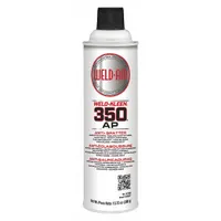 Water-based antispatter for welding operations. Applied before welding to prevent spatter adhesion on workpieces, fixtures, and nozzles. Supplied in a 13.75 oz aerosol can. Part of the Weld-Kleen 350 AP series