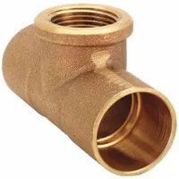 Cast bronze tee fitting with two cup ends for 1 1/2 in CTS copper tube and one 1/2 in female NPT threaded outlet. Used to branch flow in copper tube plumbing and HVAC systems