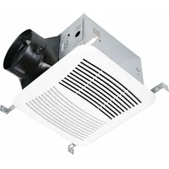 Ceiling-mount exhaust fan for removing moisture and odors from bathrooms and similar enclosed spaces. Operates at up to 200 cfm with variable speed control. Includes a backdraft damper. Powered by 115V AC. No heater or sensor.