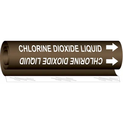 BRADY Pipe Marker: Chlorine Dioxide Liquid, Brown, White, Fits 2 1/2 to 7 7/8 in Pipe O.D. - Chlorine Dioxide Liquid Wrap-Around Pipe Markers