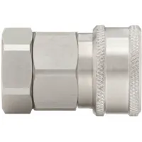 This hydraulic quick-connect coupling body is designed for rapid connection and disconnection in fluid power systems. Constructed from 316 stainless steel with a nitrile seal, it features a 3/8"-18 thread size. Suitable for applications requiring corrosion resistance in hydraulic lines