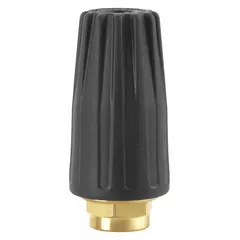 This threaded nozzle features a rotary spray pattern and is rated for 3,675 psi and 5.44 gpm. It has a female connection and is designed for high-pressure cleaning tasks such as stripping paint, removing graffiti, and cleaning concrete or heavy machinery.