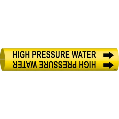 BRADY Pipe Marker: High Pressure Water, Yellow, Black, Fits 4 to 6 in Pipe O.D. - High Pressure Water Snap-On Pipe Markers