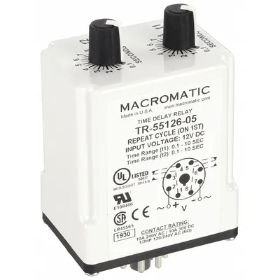 MACROMATIC Single Function Time Delay Relay: Socket Mounted, 12V DC, 10 A - Socket-Mounted Relays
