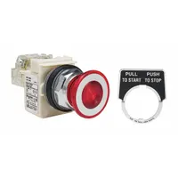SCHNEIDER Mushroom Head Push Button: Illuminated, Mushroom Head Profile, Non-Metallic, 30 mm, SPDT (MPN 9001KR9P38RH13)