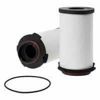 Cartridge crankcase ventilation filter with 4 13/32 in outside diameter and 4 9/32 in outside diameter bottom. Constructed with synthetic media and includes an O-ring. Used to filter crankcase gases in internal combustion engines, reducing oil mist and emissions