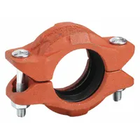 This grooved pipe coupling is used to join grooved-end pipe in industrial piping systems. It is constructed of ductile iron with an EPDM seal and rated for a maximum operating pressure of 750 psi at 150°F. The coupling provides a leak-tight connection for water, oil, or chemical lines